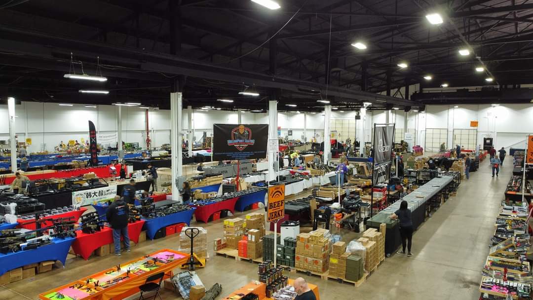 aerial view of vendor tables set up at an Eagle Shows gun show