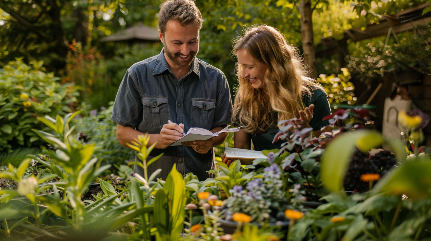 landscaper discussing plant health with a homeowner