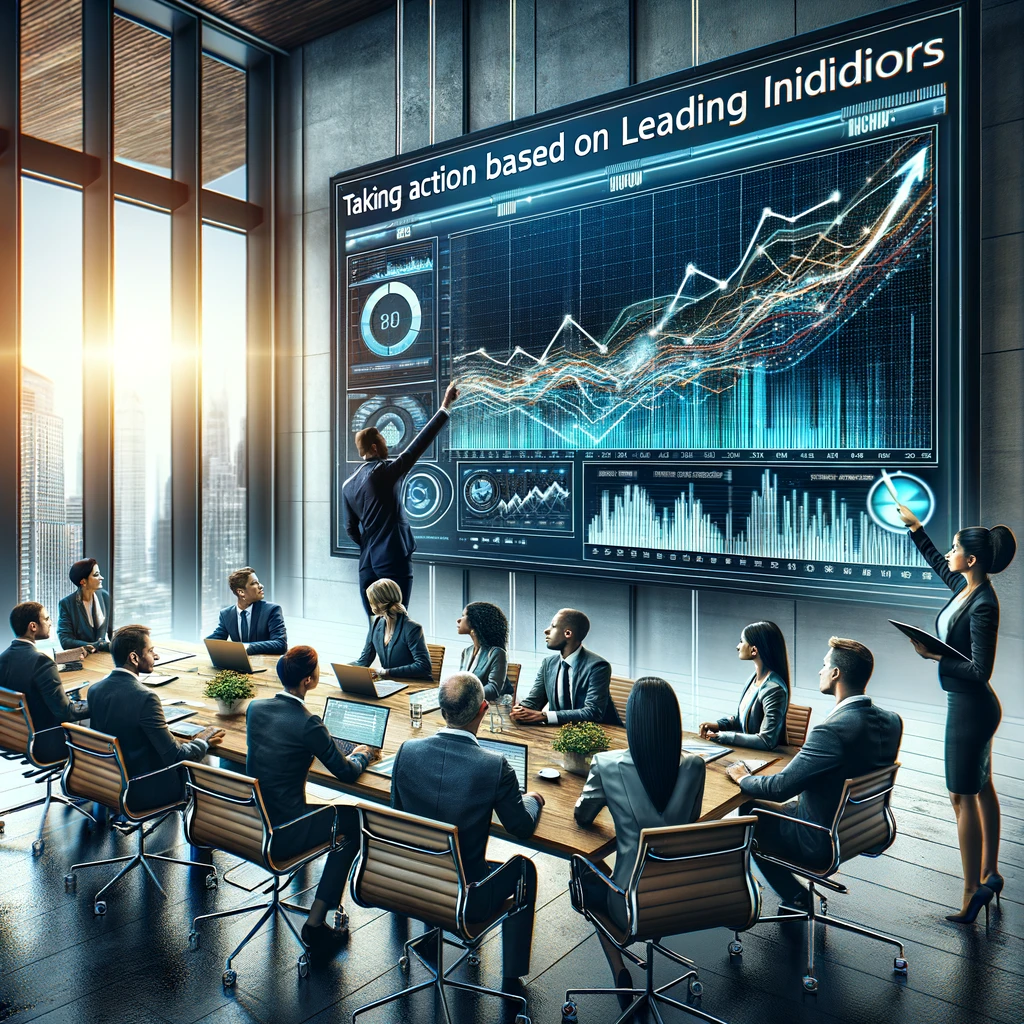 Executives gathered in a conference room reviewing about Leading Indicators