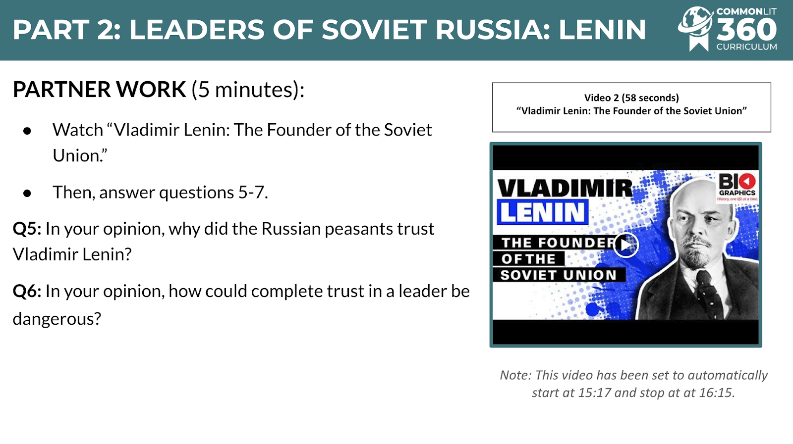Lesson on Leaders of the Russian Revolution with video of Vladimir Lenin