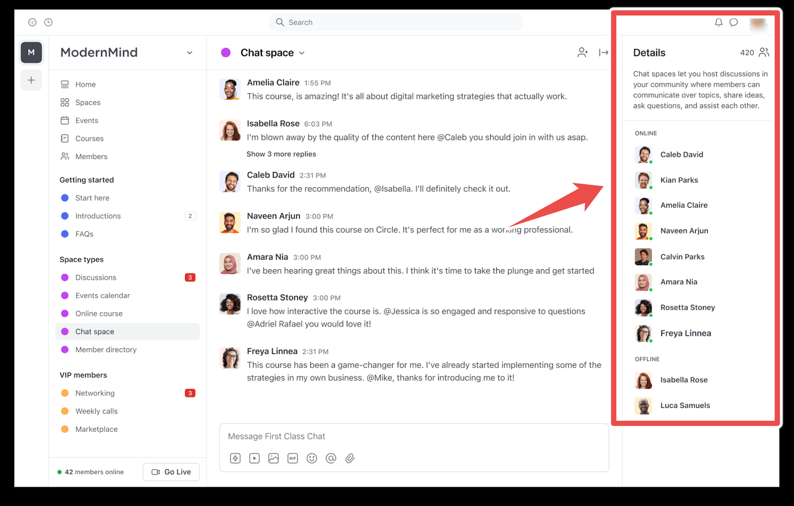 view live members on Circle