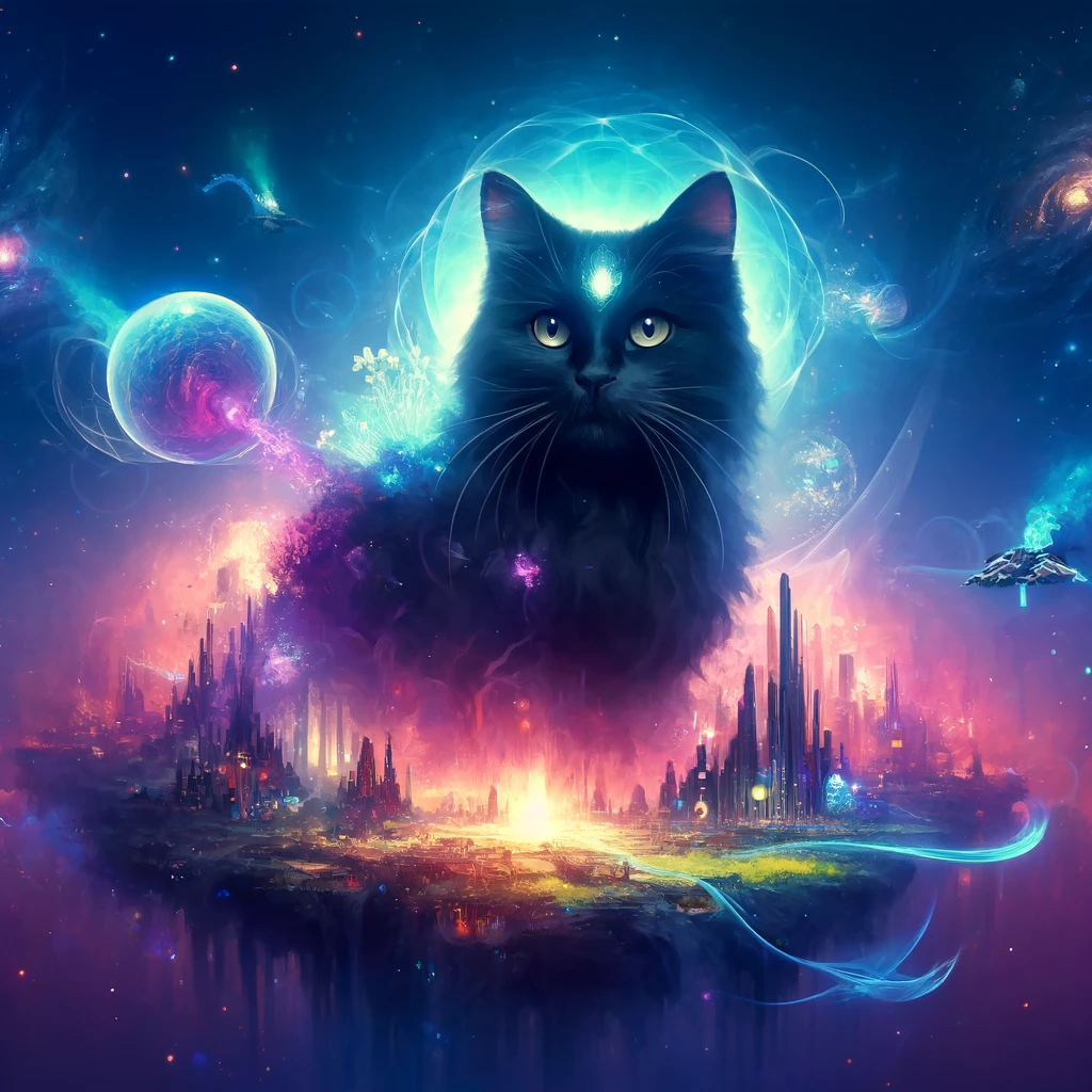 A photo of a black cat in fantasy style