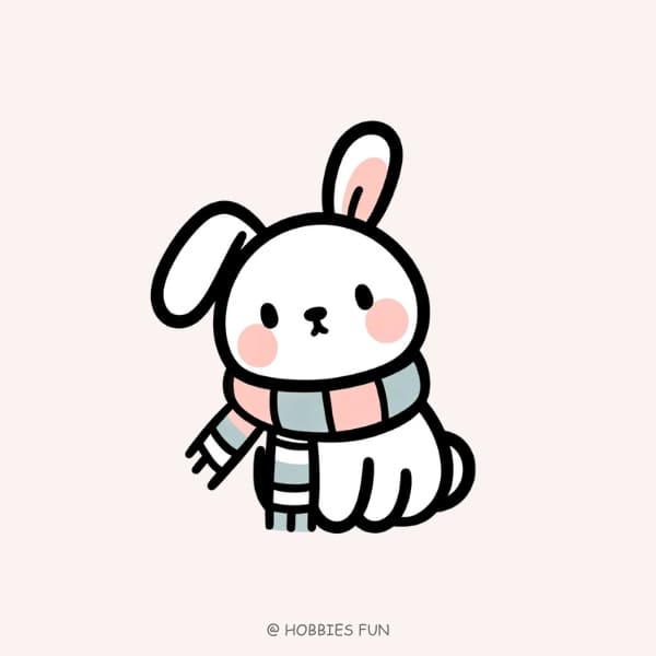 easy cute bunny drawing, Bunny with Scarf