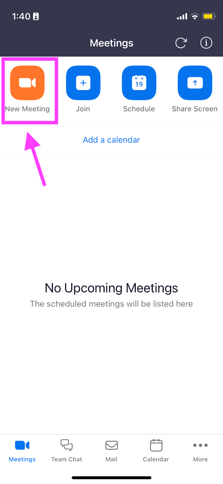 Create a Zoom meeting on mobile app - Create a new meeting