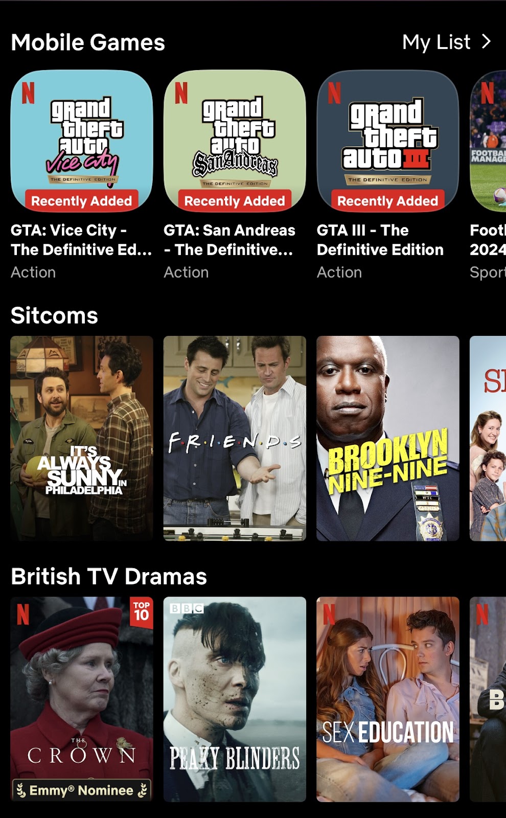An in app screenshot of the mobile games section on Netflix. 