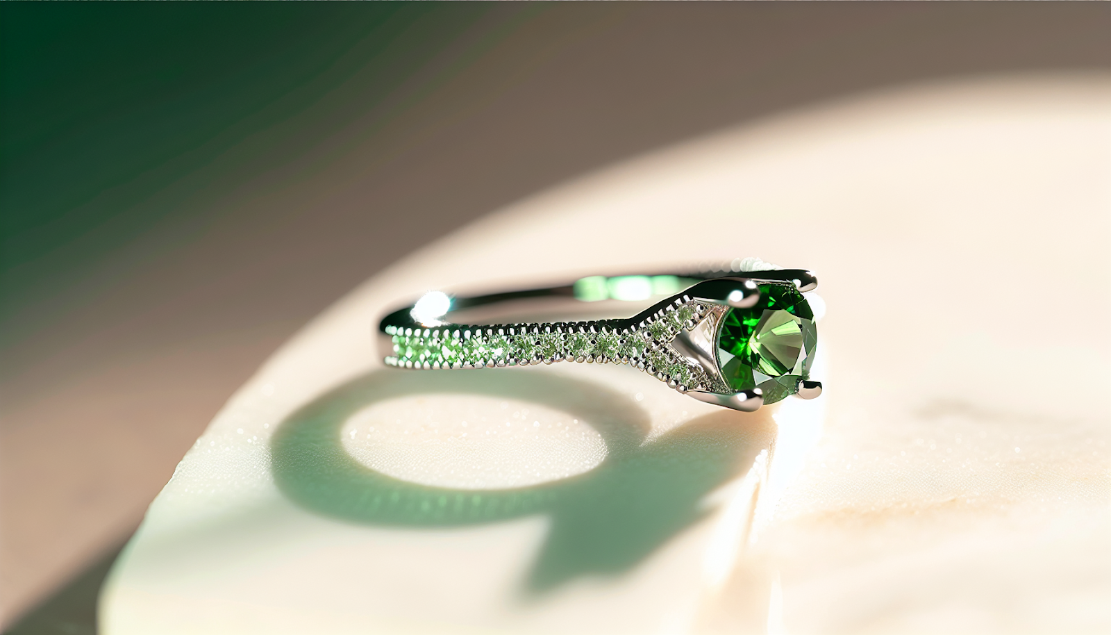 An elegant tsavorite engagement ring set with diamonds, exuding timeless beauty
