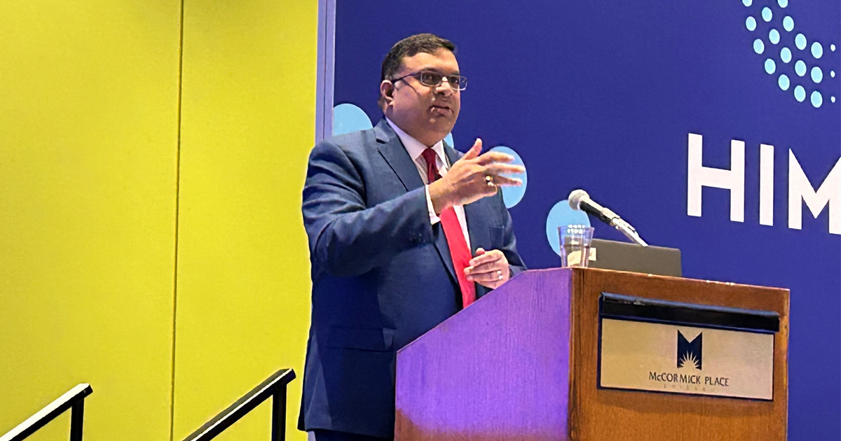 Deputy Director Nitin Natarajan of the Cybersecurity and Infrastructure Security Agency, speaking Monday at HIMSS. Source: Healthcare IT News