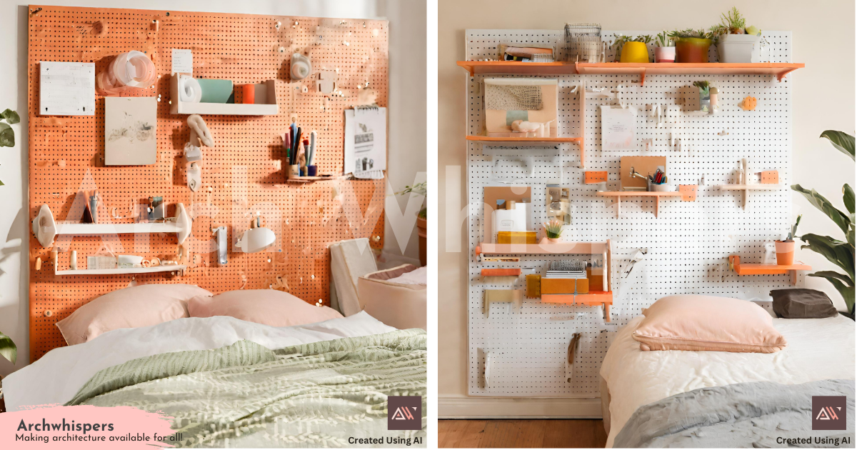 Bright Bedroom With Pegboard Walls and Flexible Shelves