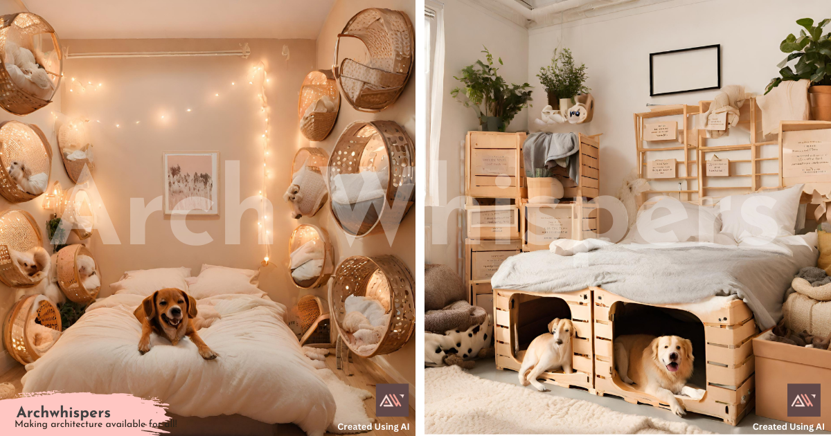 A Collage of Two Bedroom Images Featuring Dog Beds & Sleeping Pods