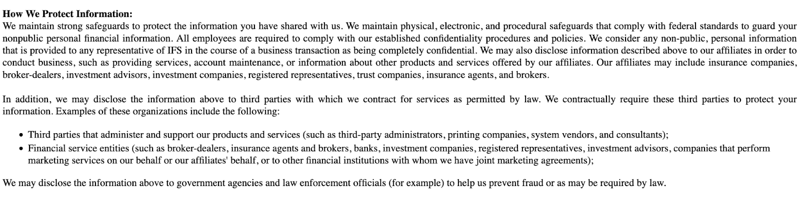 InvestHER Fiduciary privacy policy example
