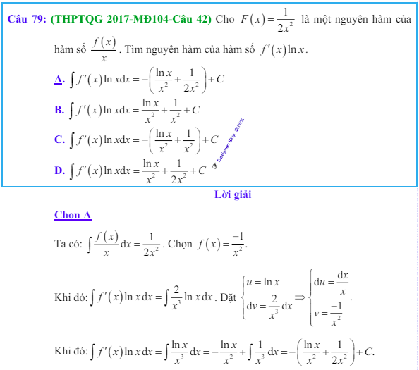 Công thức Nguyên hàm và bài tập từ đề thi có giải chi tiết