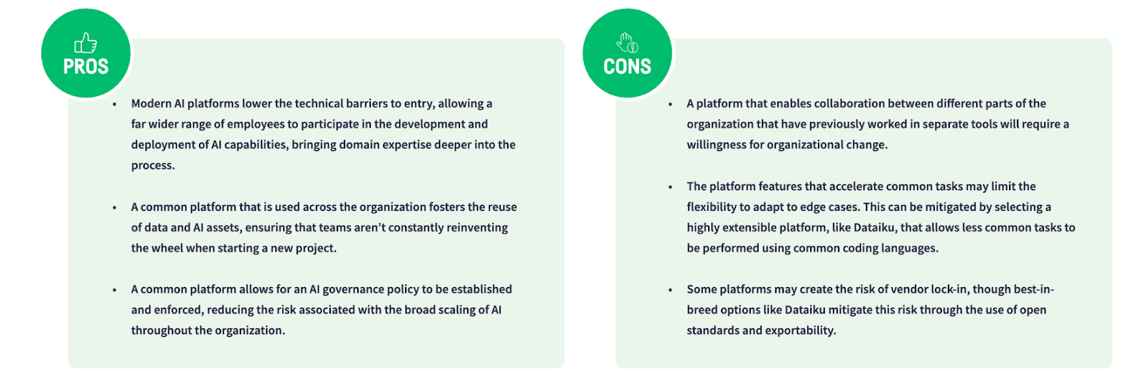 pros and cons to an AI platform