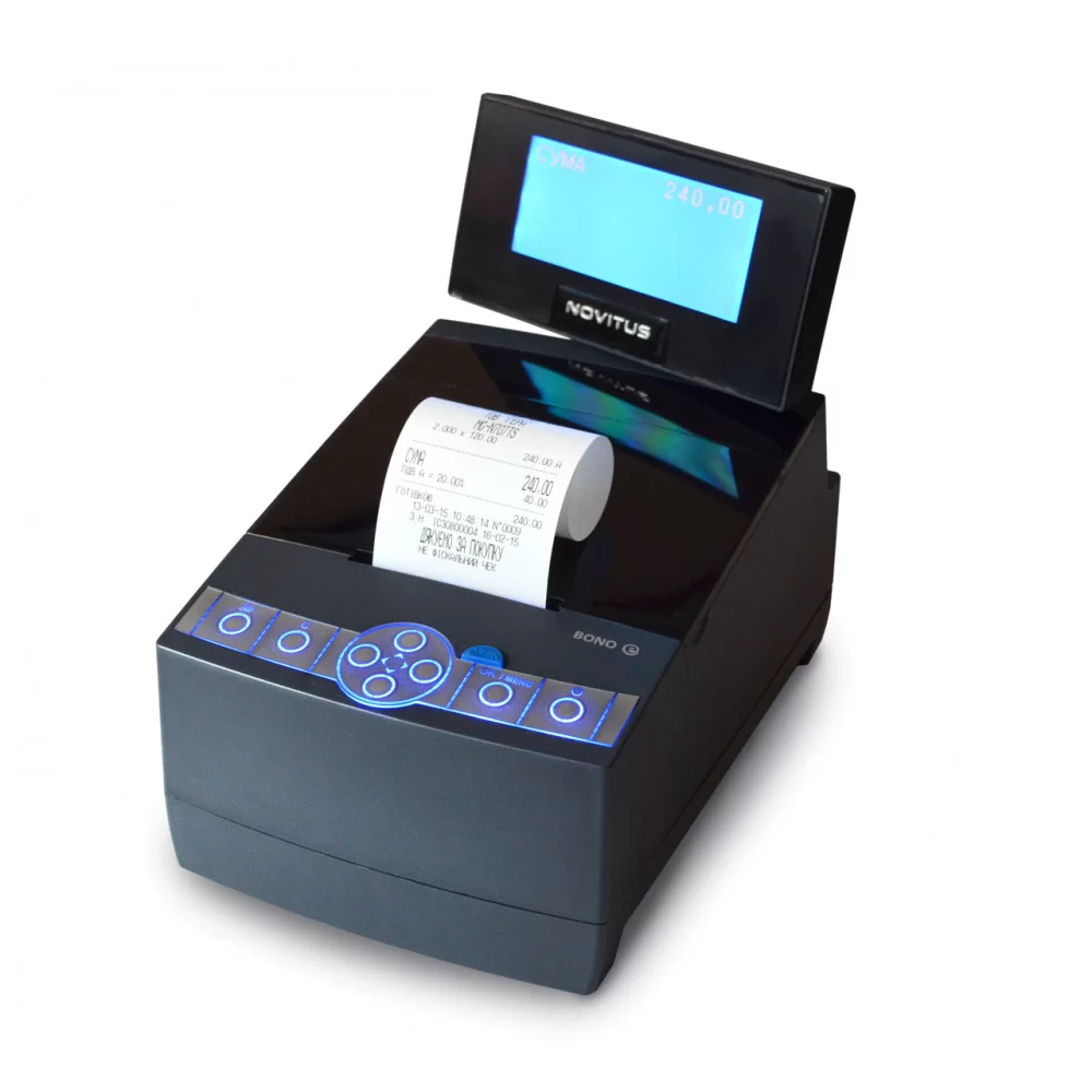 A black cash register with a screen  Description automatically generated