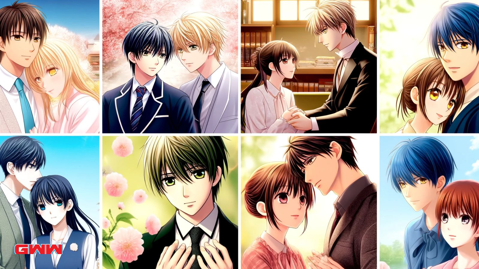 Collage de personajes románticos de los mejores animes de romance