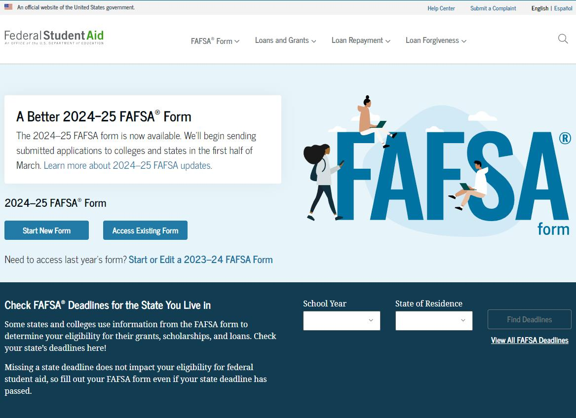 A screenshot of the FAFSA application page.