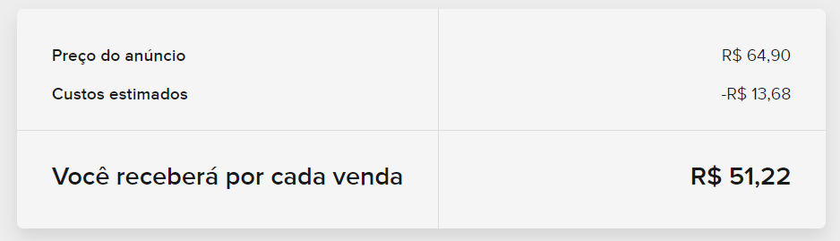 total da tarifa de vendas no mercado livre