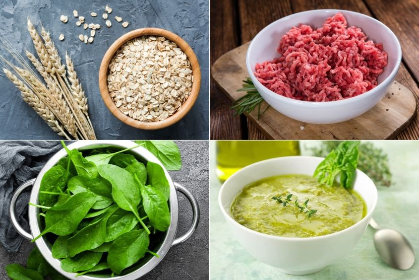 Cháo thịt bò với cải bó xôi cho bé ăn dặm