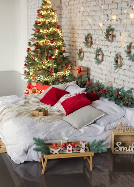 Christmas-themed bedding decor