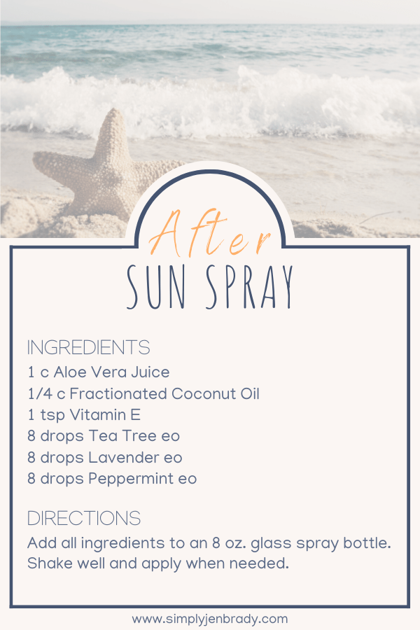 An easy after sun spray recipe to help ease discomfort after sunburn.