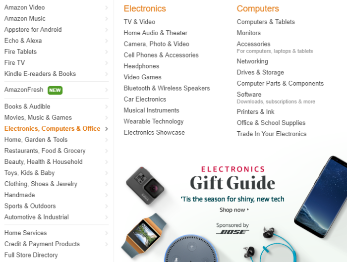 site architecture example screenshot SEO for e-commerce