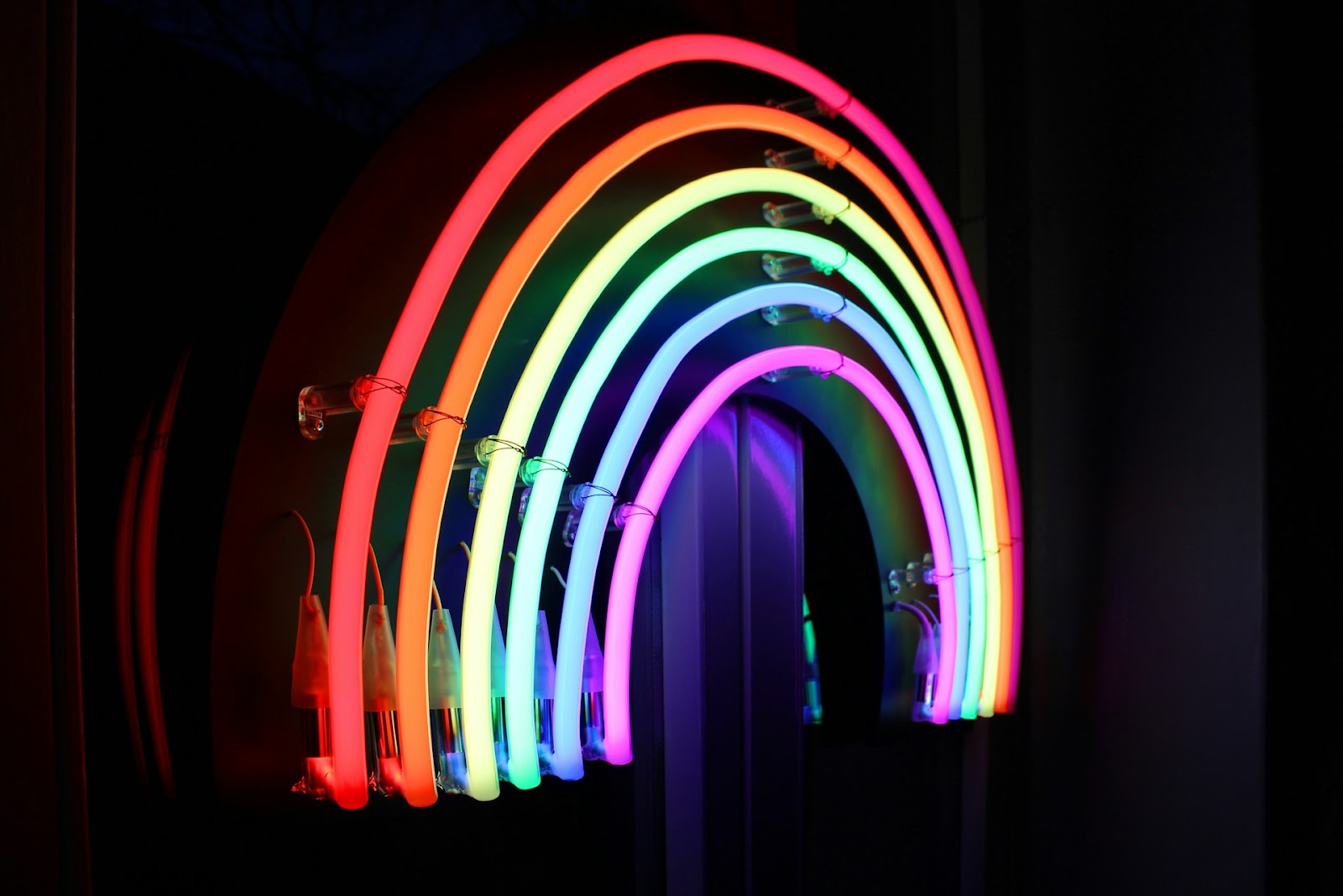 Rainbow-colored neon decor