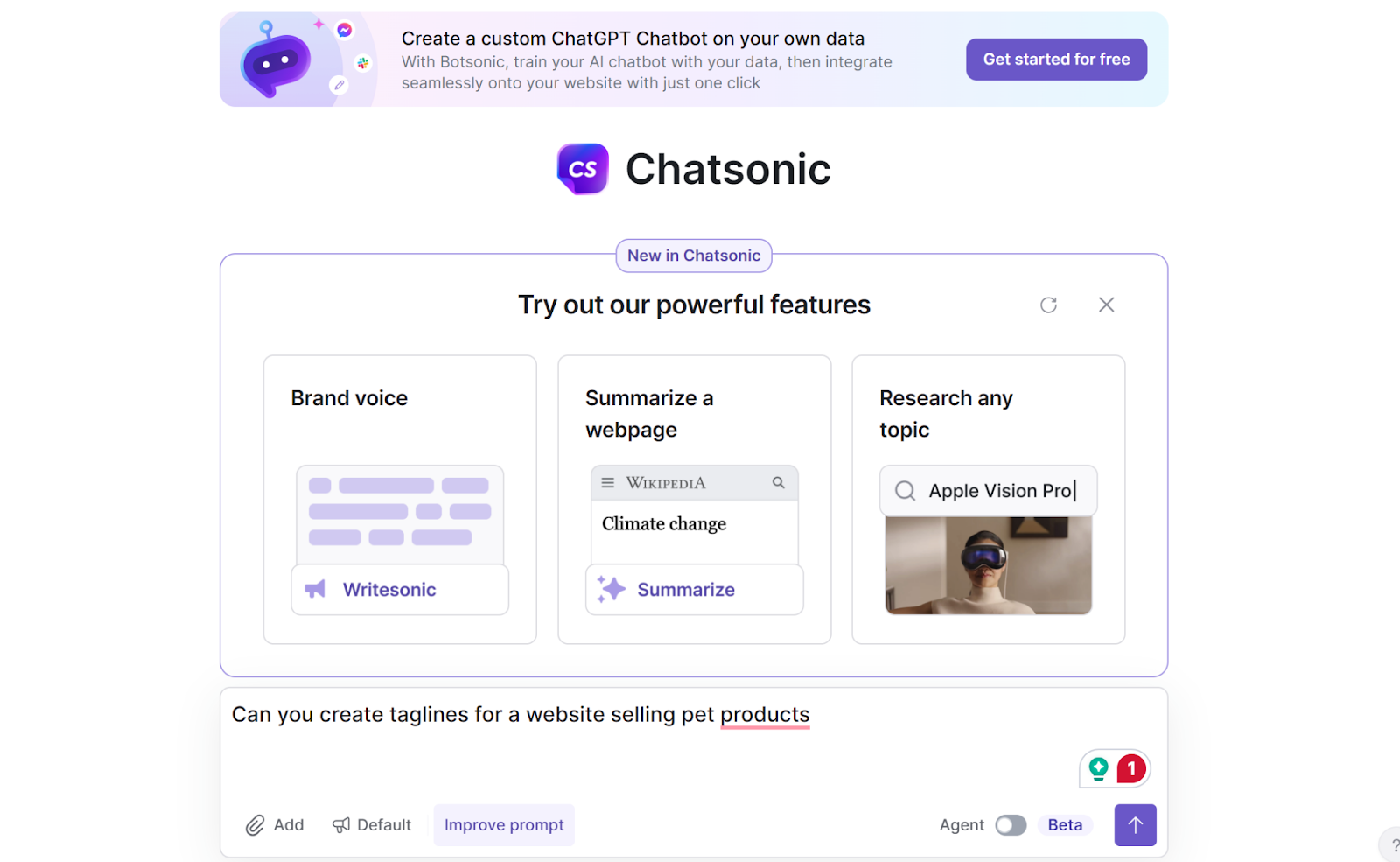 Chatsonic example for taglines