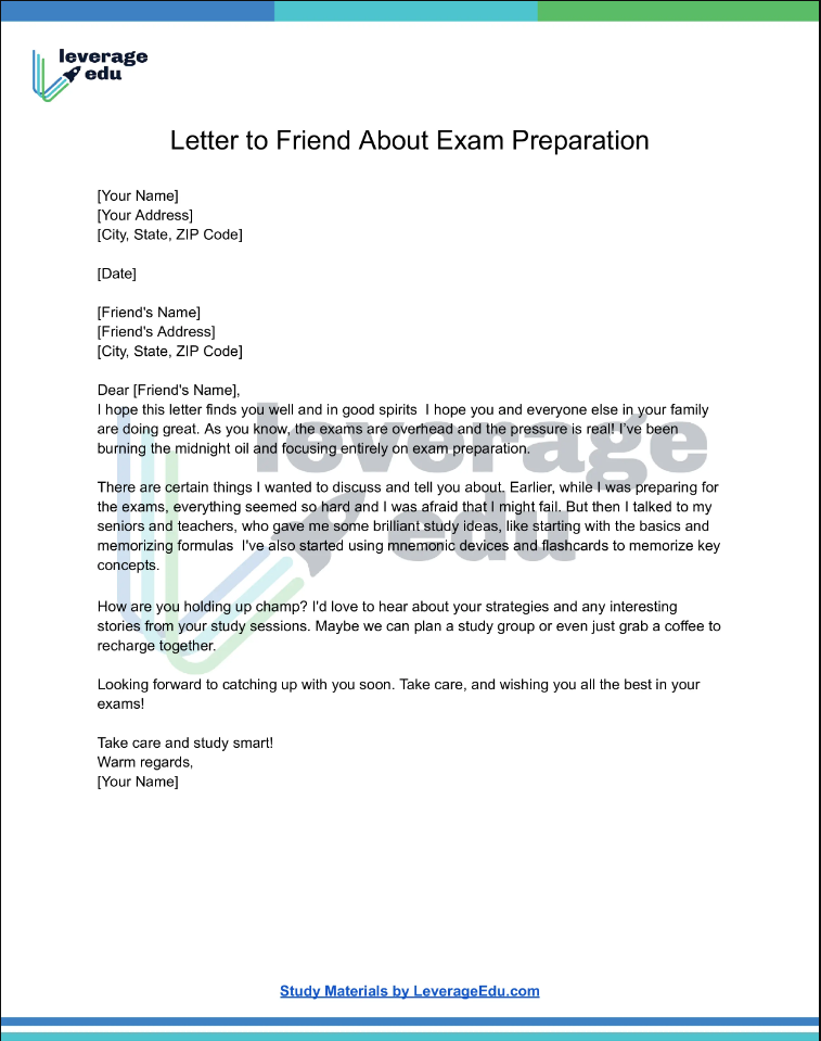 Letter to Friend About Exam Preparation