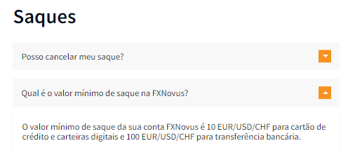 A página de Perguntas Frequentes da FXNovus cobre todas as informações necessárias