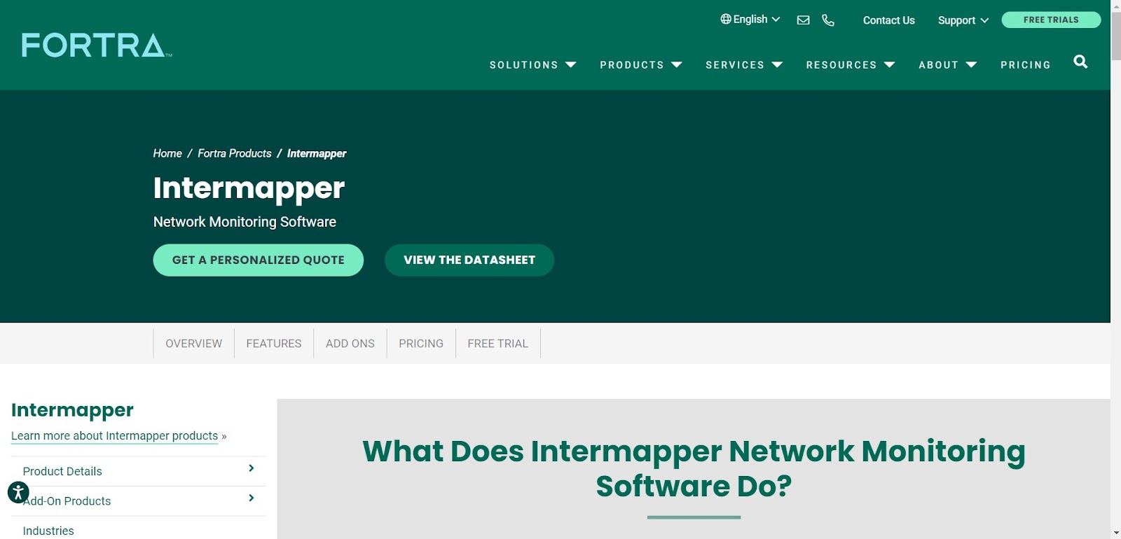 A screenshot of Intermapper's website