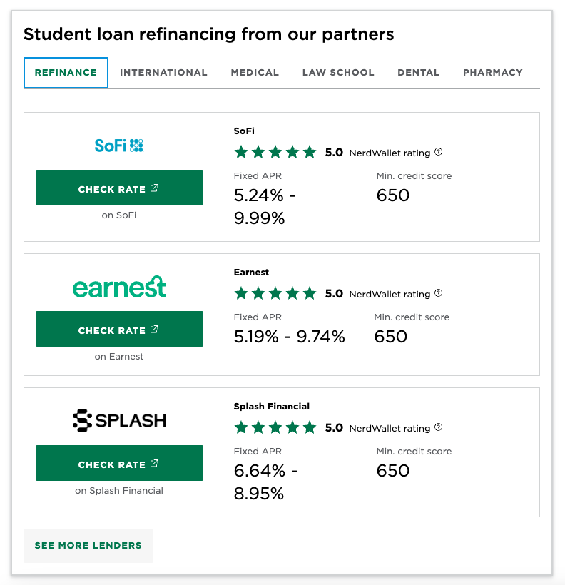 NerdWallet loan refinancing partners example