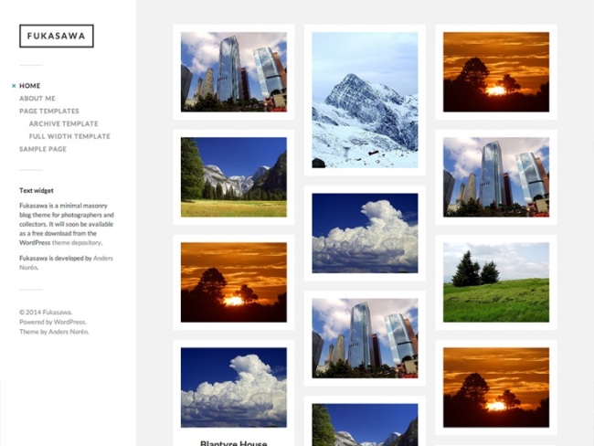 Free WordPress photography themes, Fukasawa photography WordPress theme