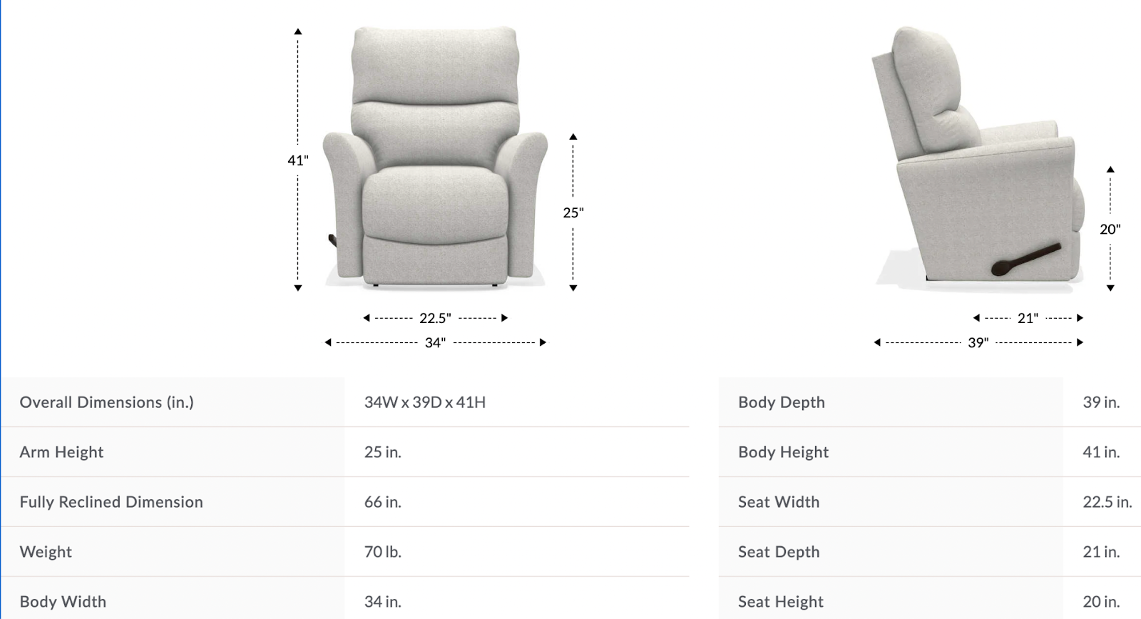 rowan rocking recliner dimensions