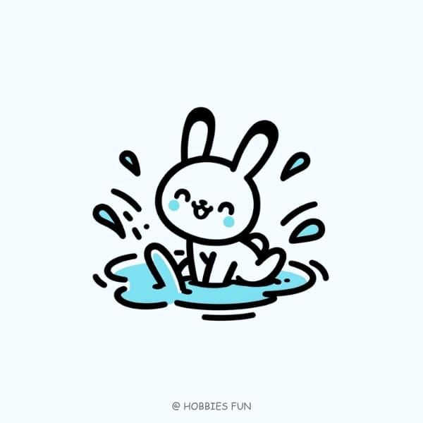 bunny rabbit drawing, Bunny Playing in Puddle