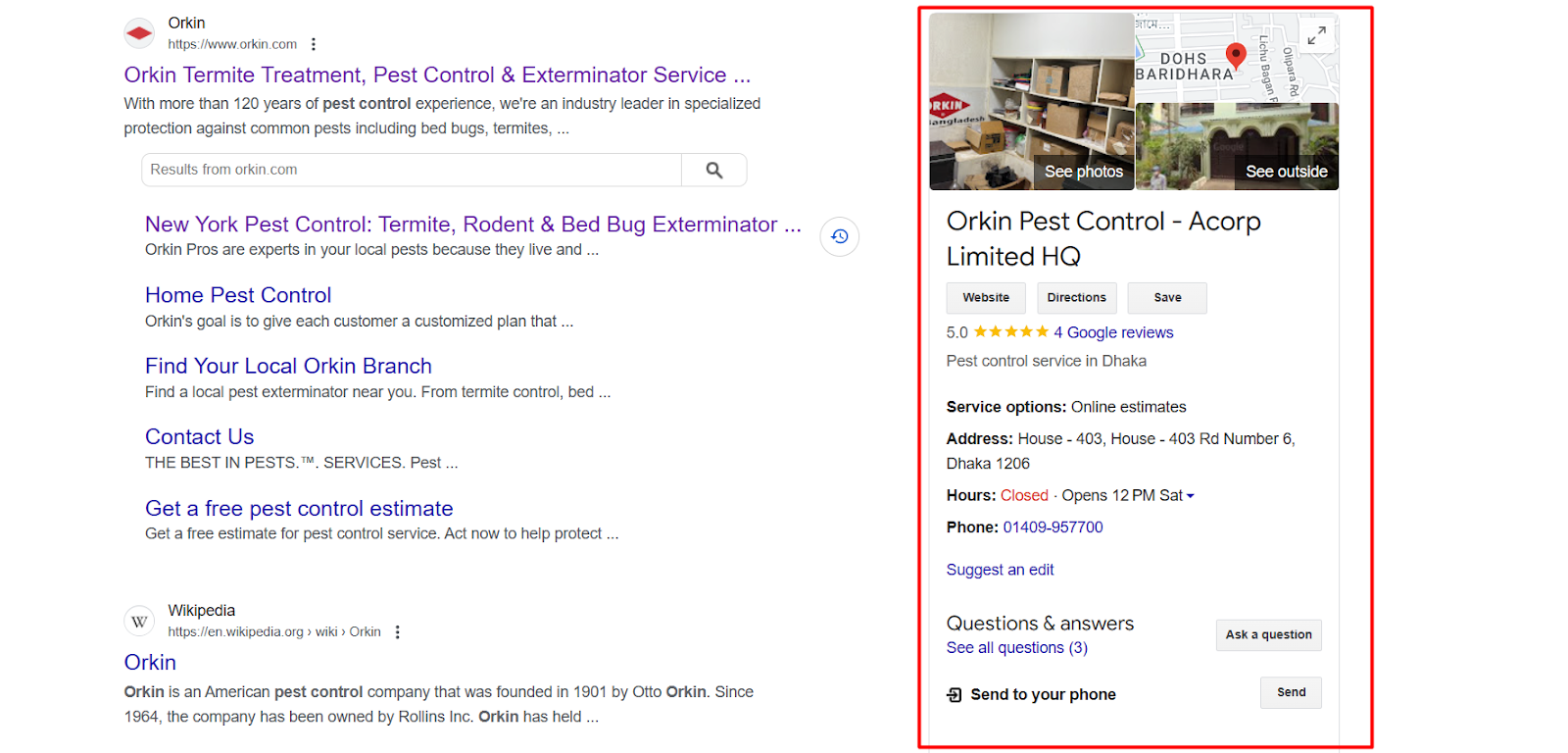 Google my business for pest control company