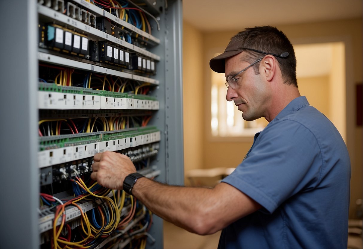 An electrician inspecting aluminum wiring in an Ontario home, with a focus on the wiring connections and junction boxes