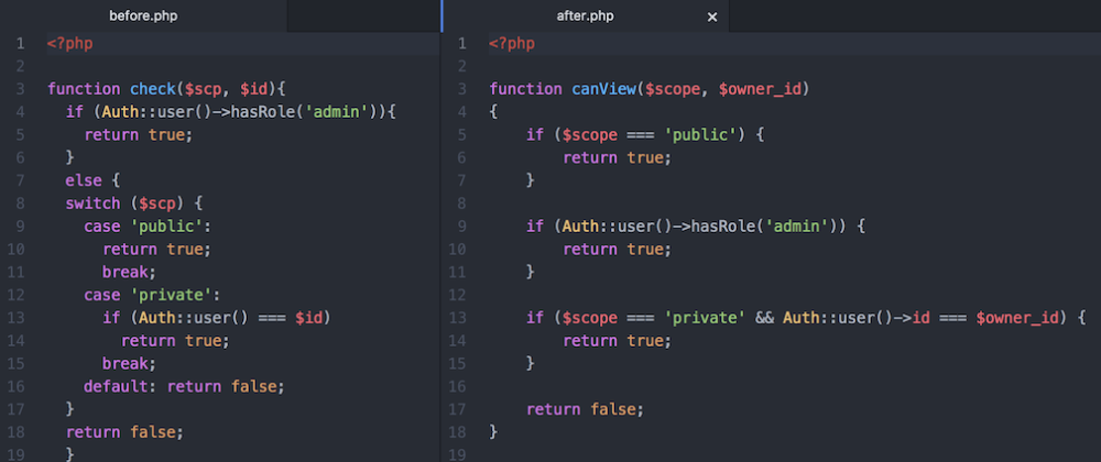 Clean PHP code before vs after