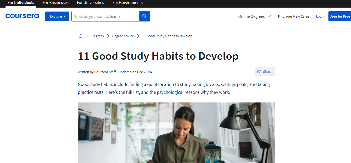 Coursera's Article: 11 Good Study Habits to Develop