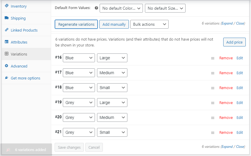 WooCommerce product variations