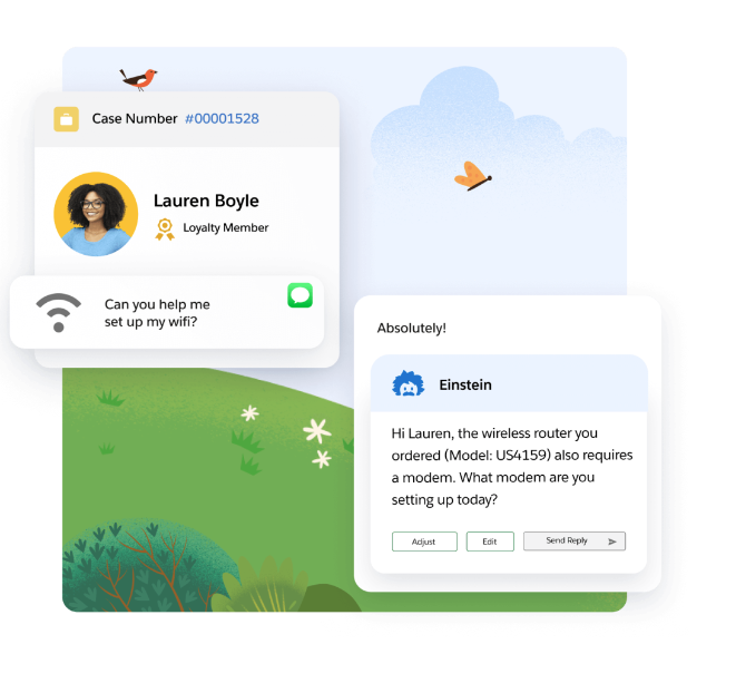Screenshot of Salesforce Einstein AI customer service software interface