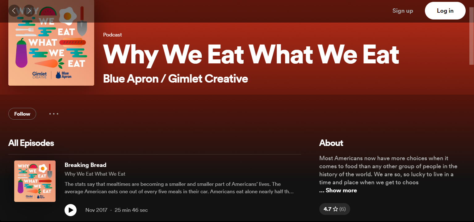 Podcast Advertising - Blue Apron/ Gimlet Creative Spotify