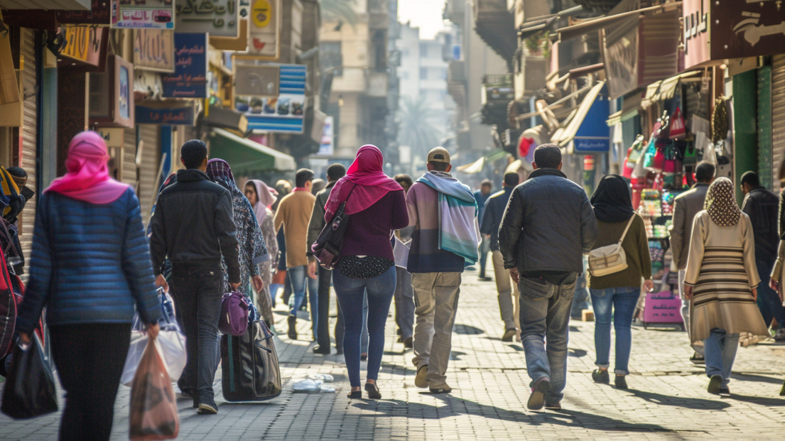 People walking along the street in Cairo, Egypt