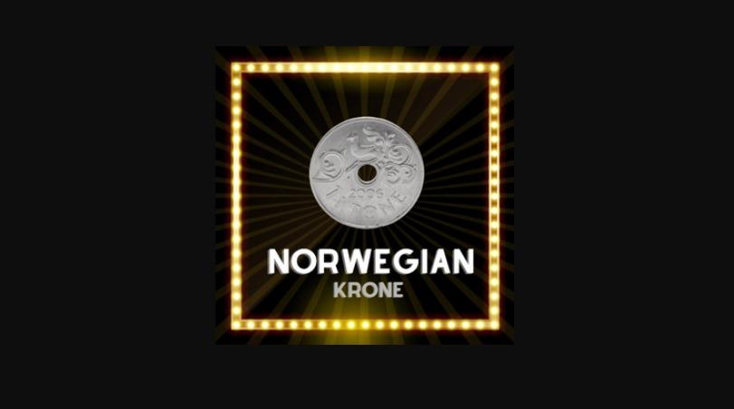 Norwegian Krone-Coin-Black Background-Golden Square