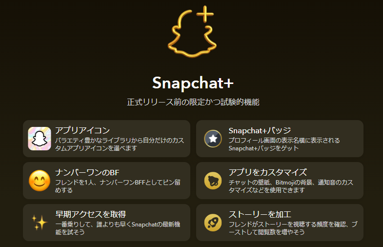 Snapchat+で提供される有料機能の一部 参照元: 