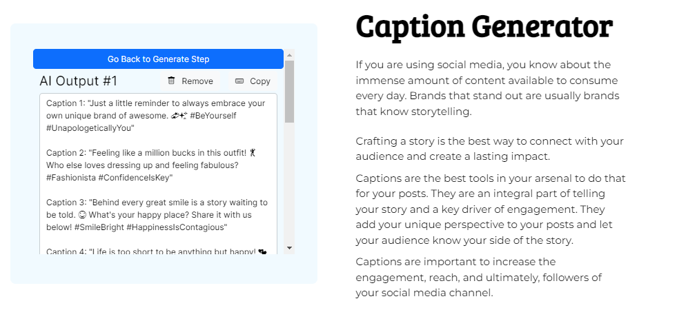 Output of Content Gorilla's Caption Generator