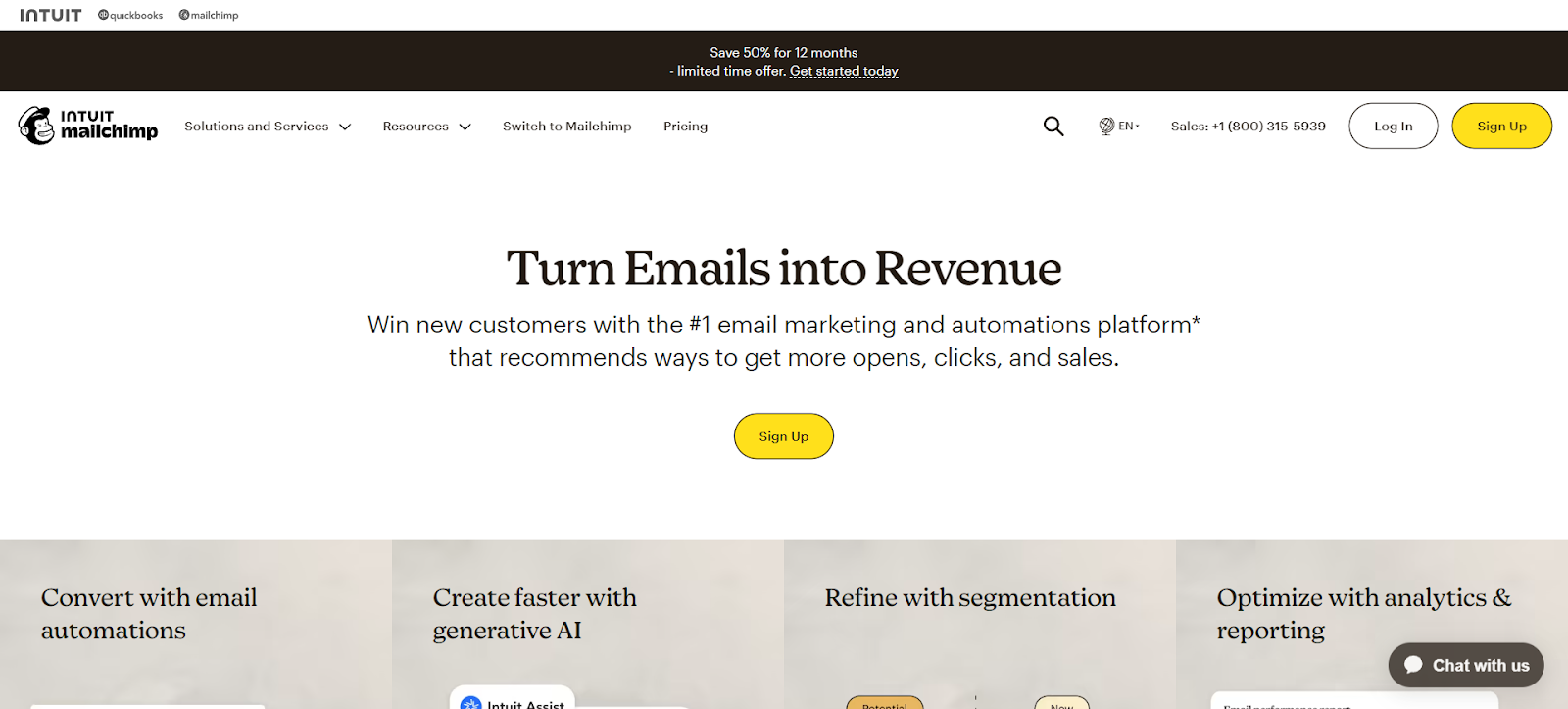 A screenshot of Mailchimp's website