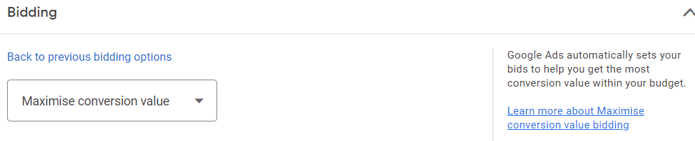 Google Ads Maximize conversion value Bidding