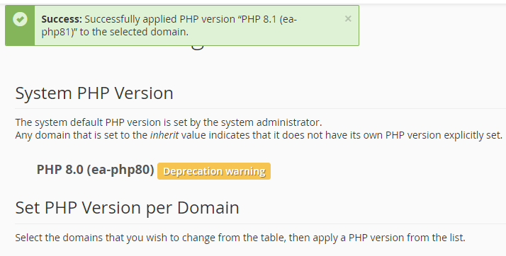 PHP Version update