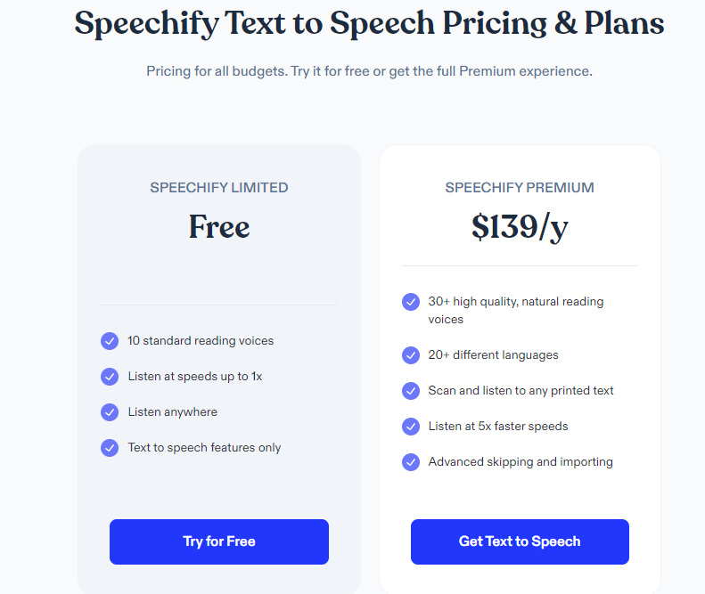 Pricing Plans for Speechify