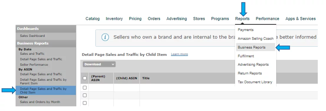 Detail Page Sales and Traffic Report