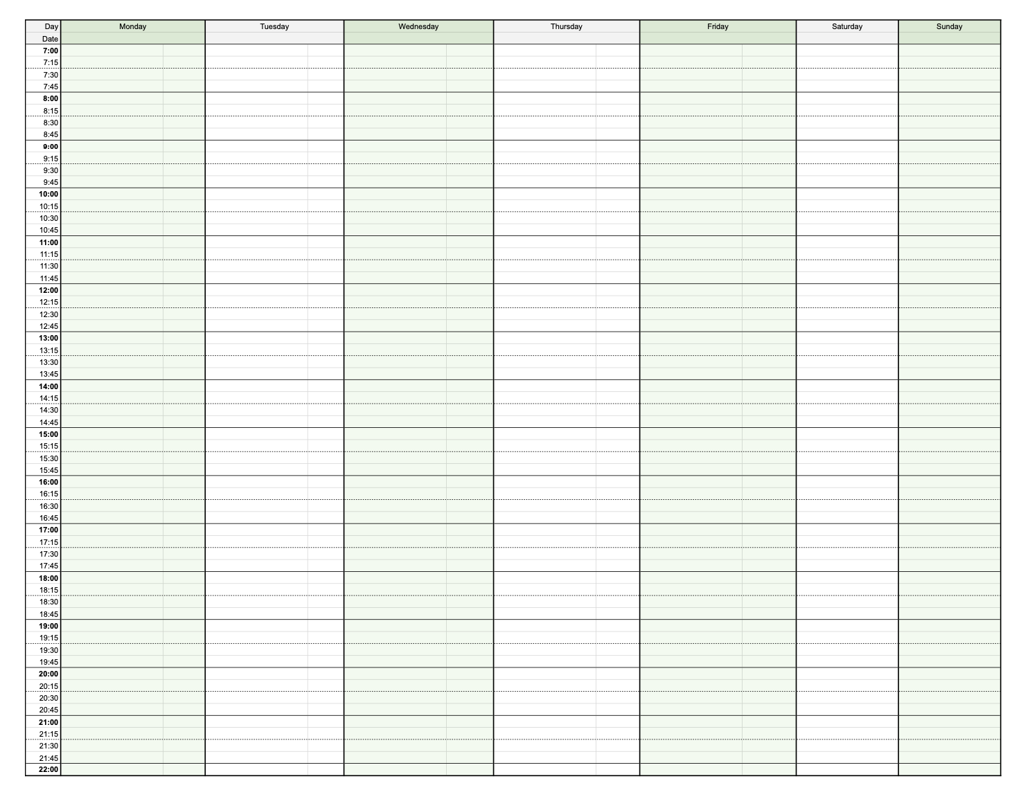 Example weekly 1/2 hour template for google sheets you can use yourself